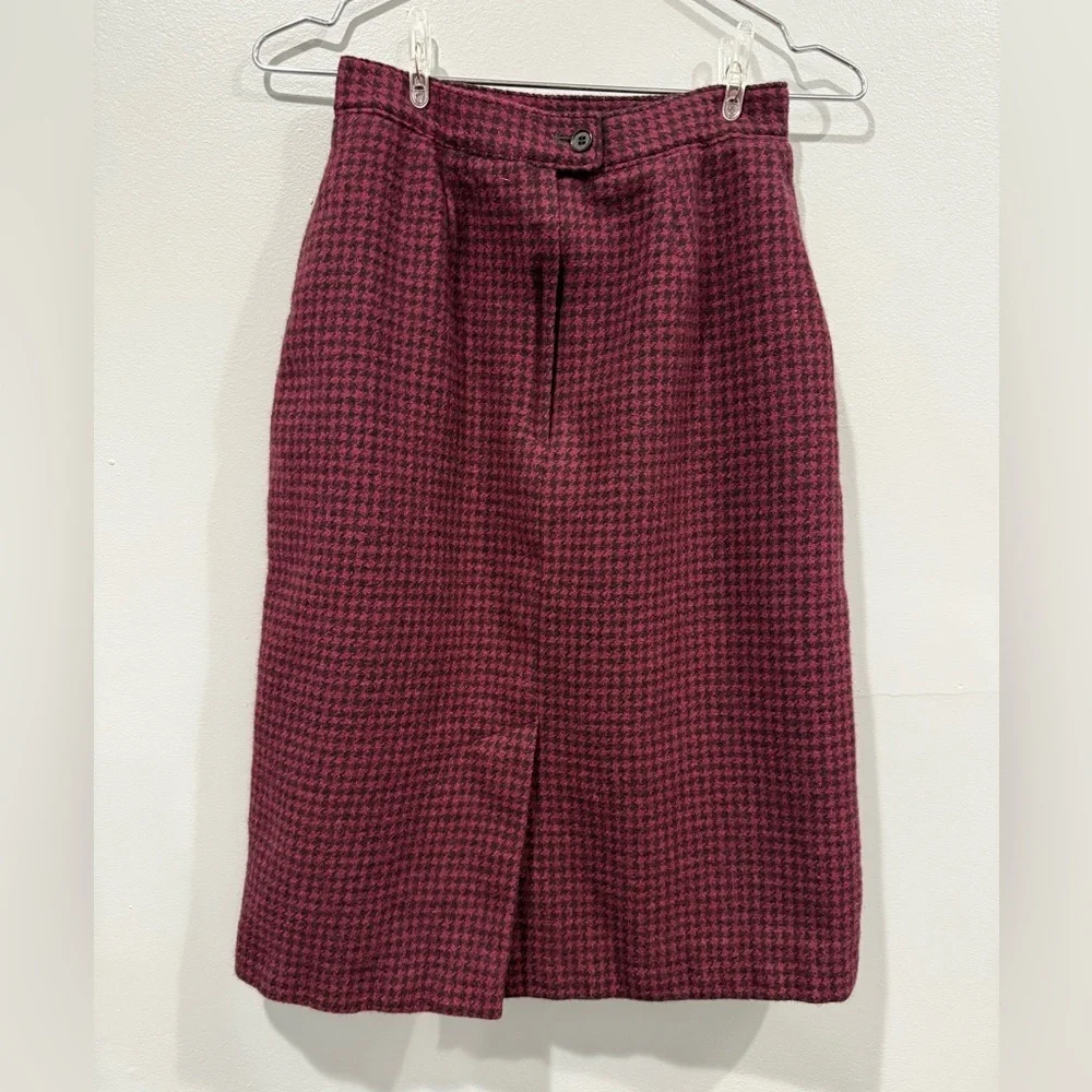 Vintage Giorgio Sant'Angelo Wool Skirt Houndstooth Red & Black/size 6